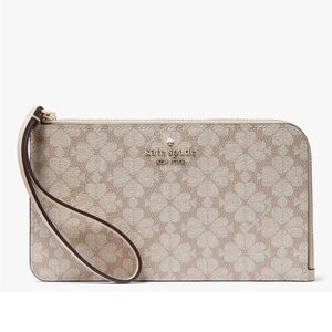 Kate Spade Dark Beige Lucy Spade Flower Medium L-Zip Wristlet